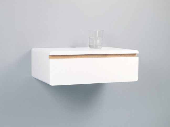 Sleek White Floating Nightstand Drawer, Bedside Table