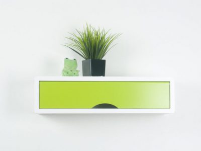 Laser Contemporary Floating Shelf with Colorful Door, White Wall Cabinets