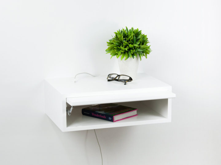 Devon Modern White Floating Nightstand, Small Wall Mount Side Table