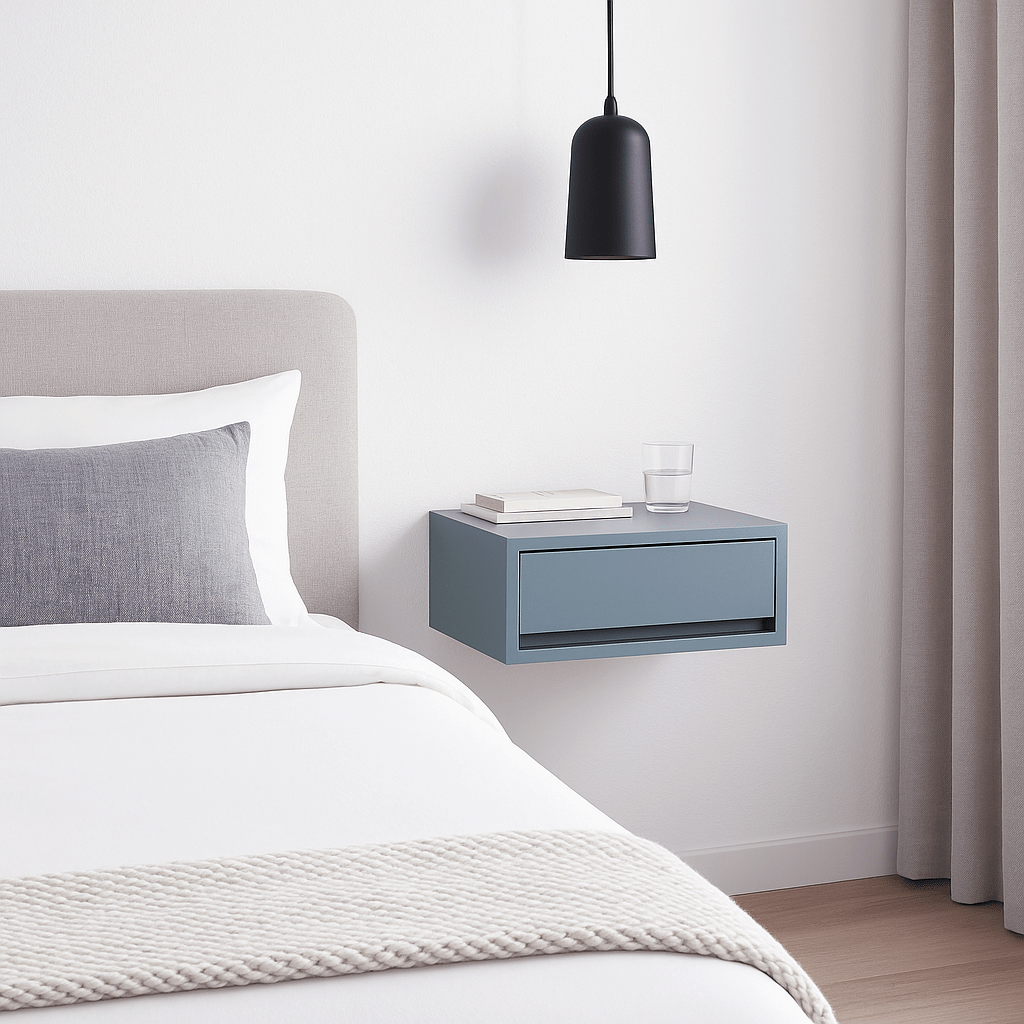 Devon Floating Nightstand Gray Finish, Wall Mount Bedside Table