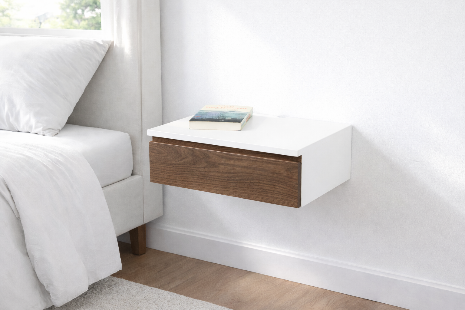 Walnut Floating Nightstand Drawer