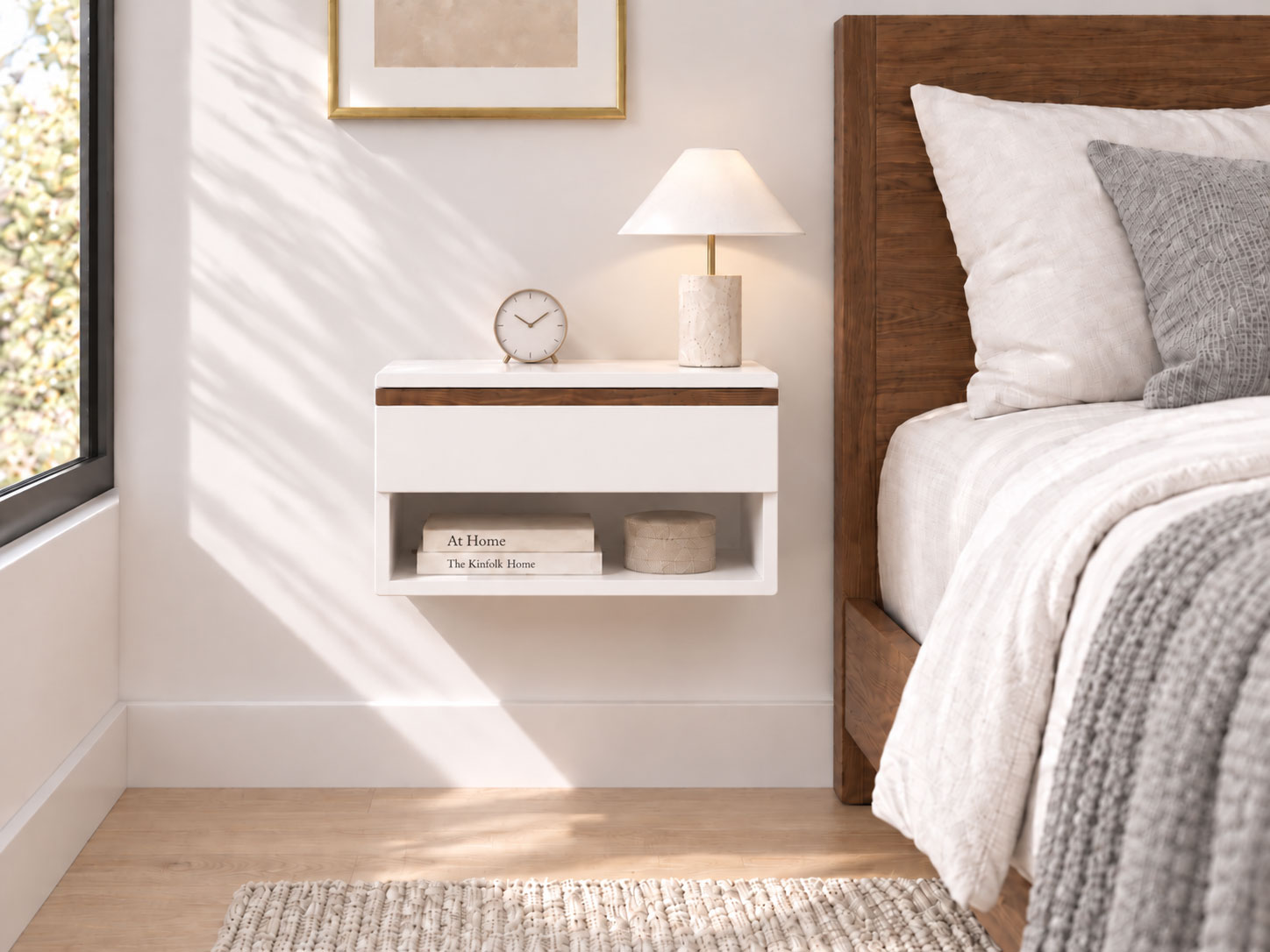 Floating Nightstand with Drawer and Shelf | Blanca Bedside Table