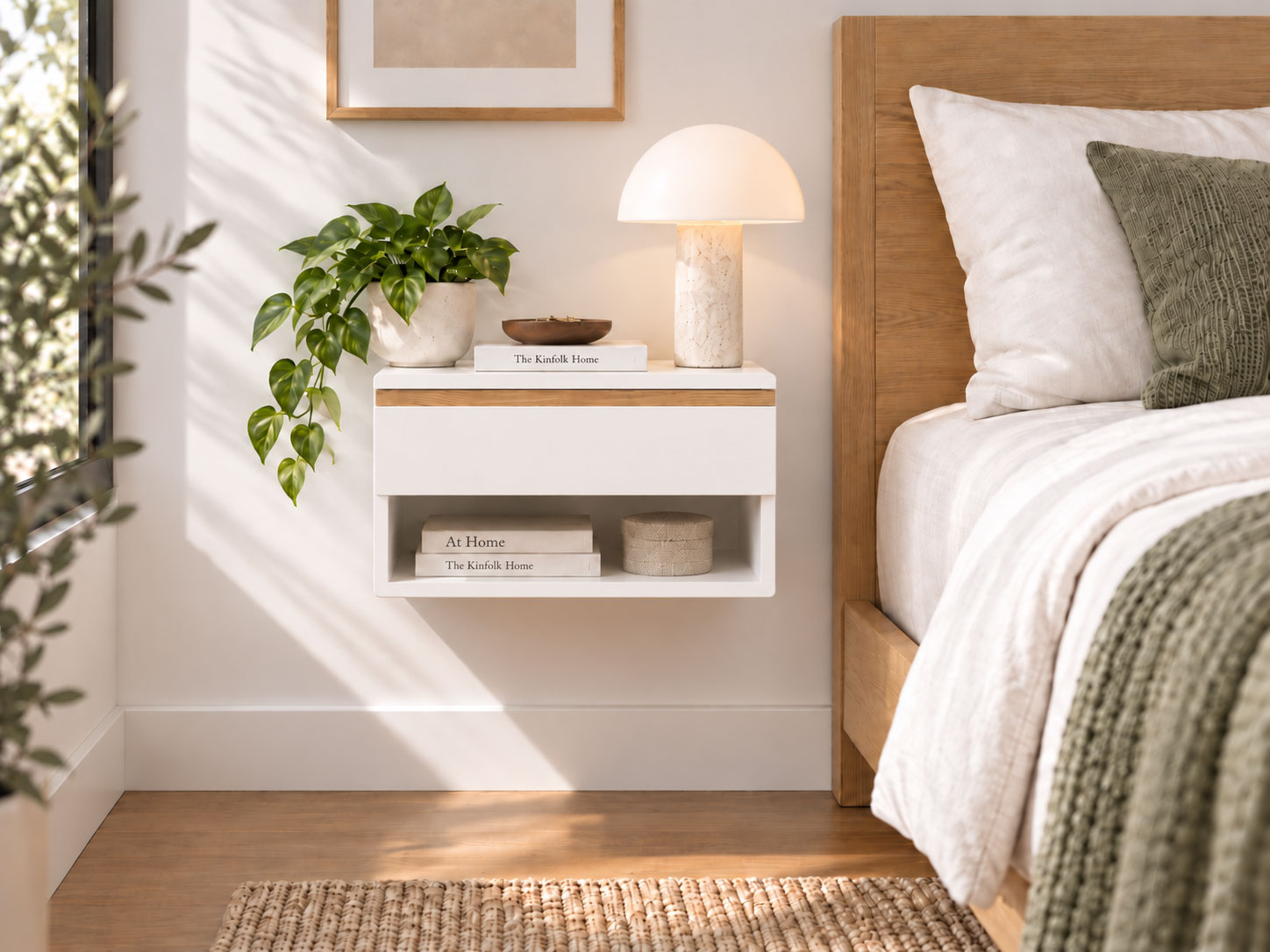Floating Nightstand with Drawer and Shelf | Blanca Bedside Table