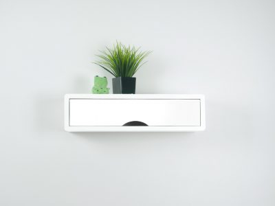 White Contemporary Floating Shelf with Door, White Wall Cabinet