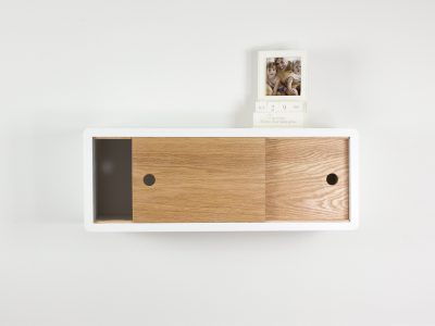Mid-Century Modern Sliding Door Floating Shelf, Retro Style Floating Cabinet