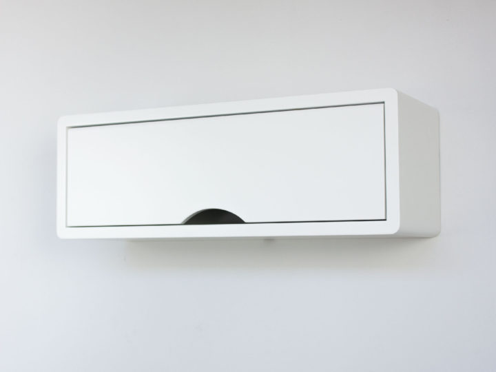 Contemporary White Floating Cabinet, Wall Mount Storage Shelf