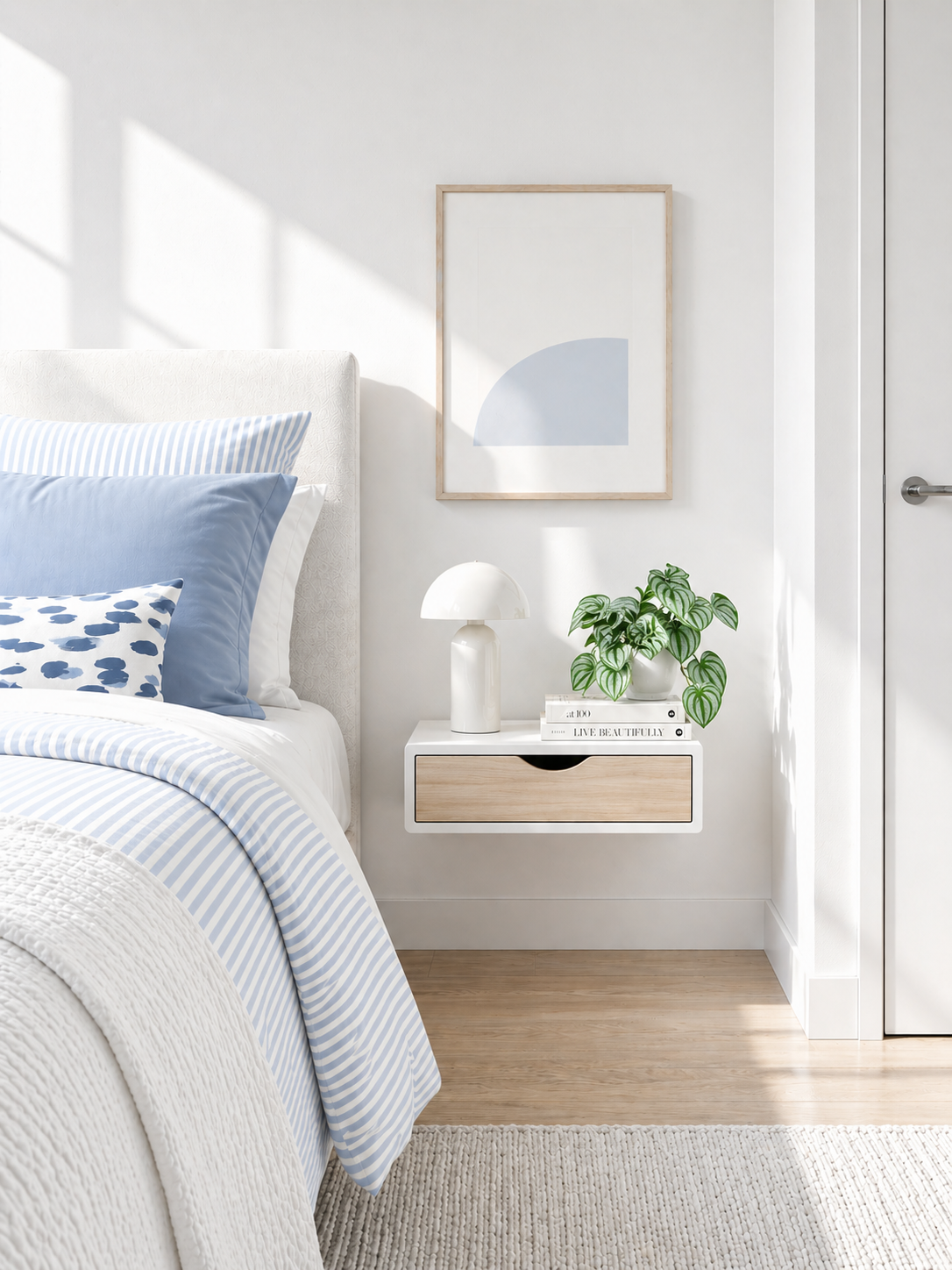 white floating nightstand