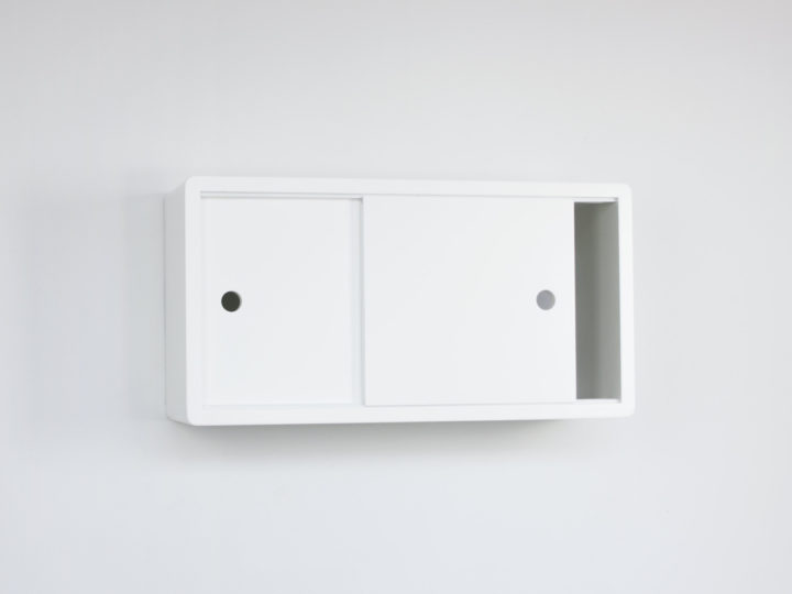 Minimalist Sliding Door White Floating Cabinet, Modern Wall Cabinet, Floating Storage