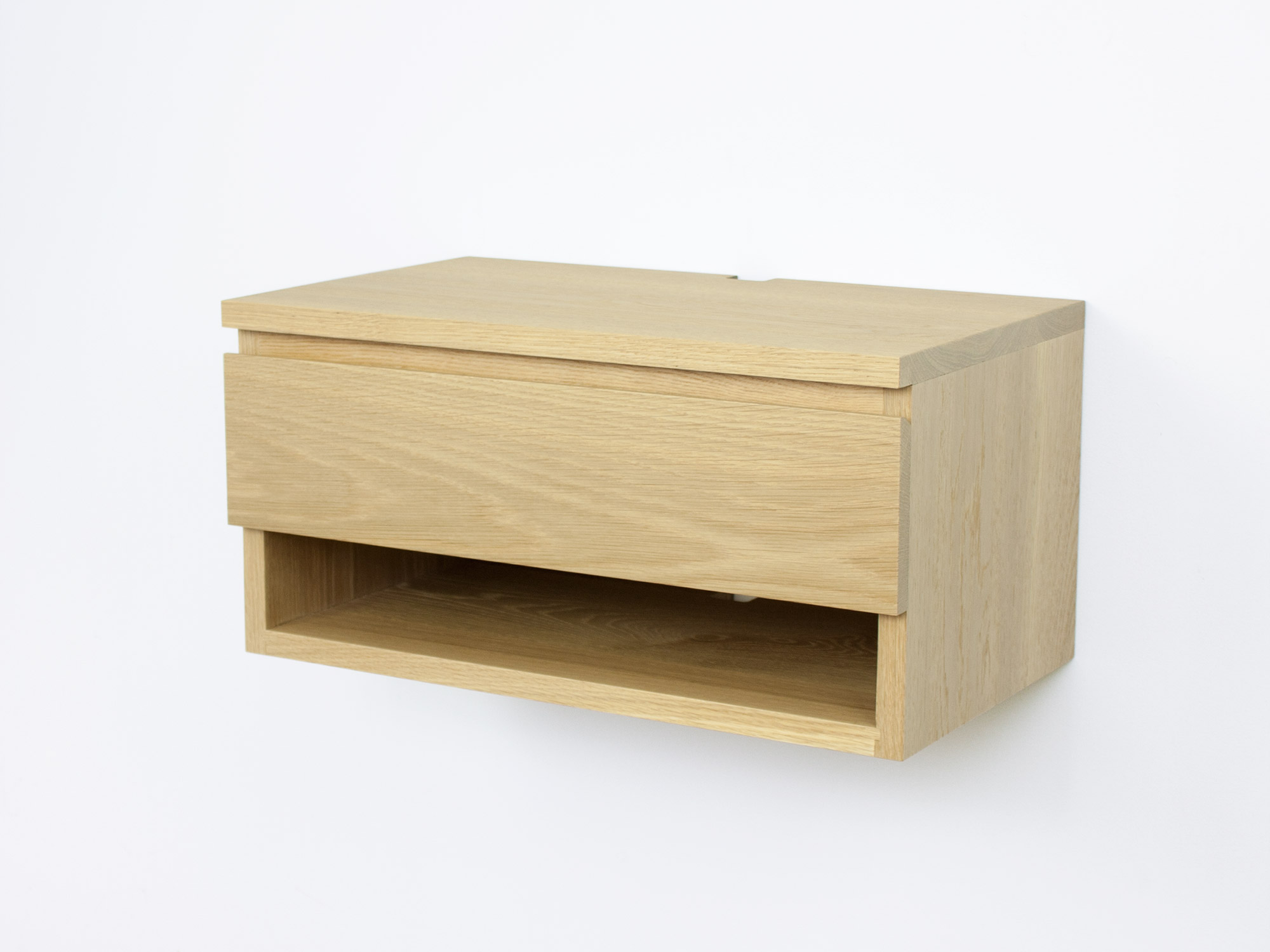 Solid White Oak Floating Nightstand Shelf, Wall Mount Bedside Drawer