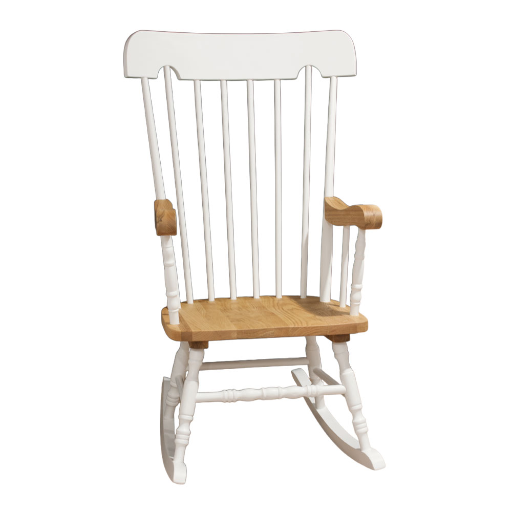 Modern Solid Wood Windsor Racking Chair, White Wood Racking Chair