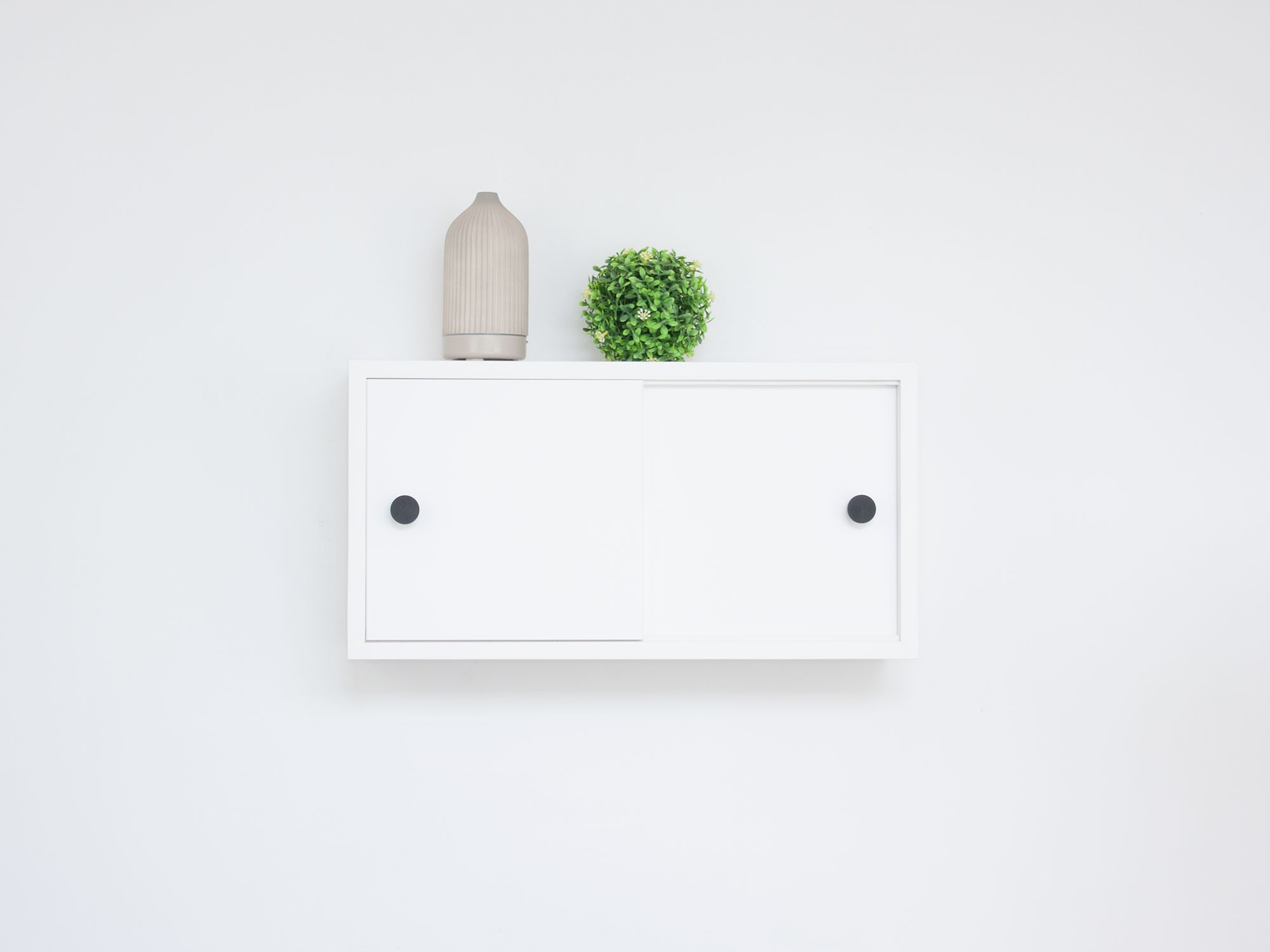 Sleek Minimalist White Floating Cabinet with Sliding Doors, Wall Cabinet