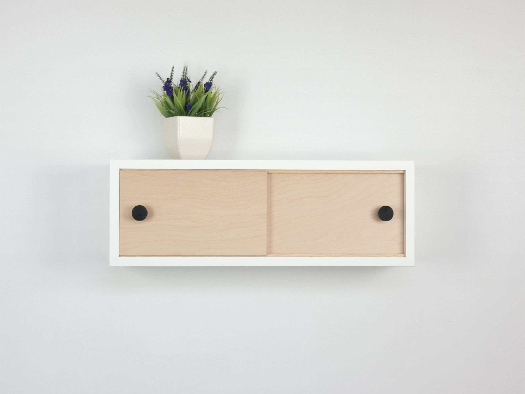 Modern Minimalist Floating Cabinet with Sliding Doors, Small Wall Cabinet