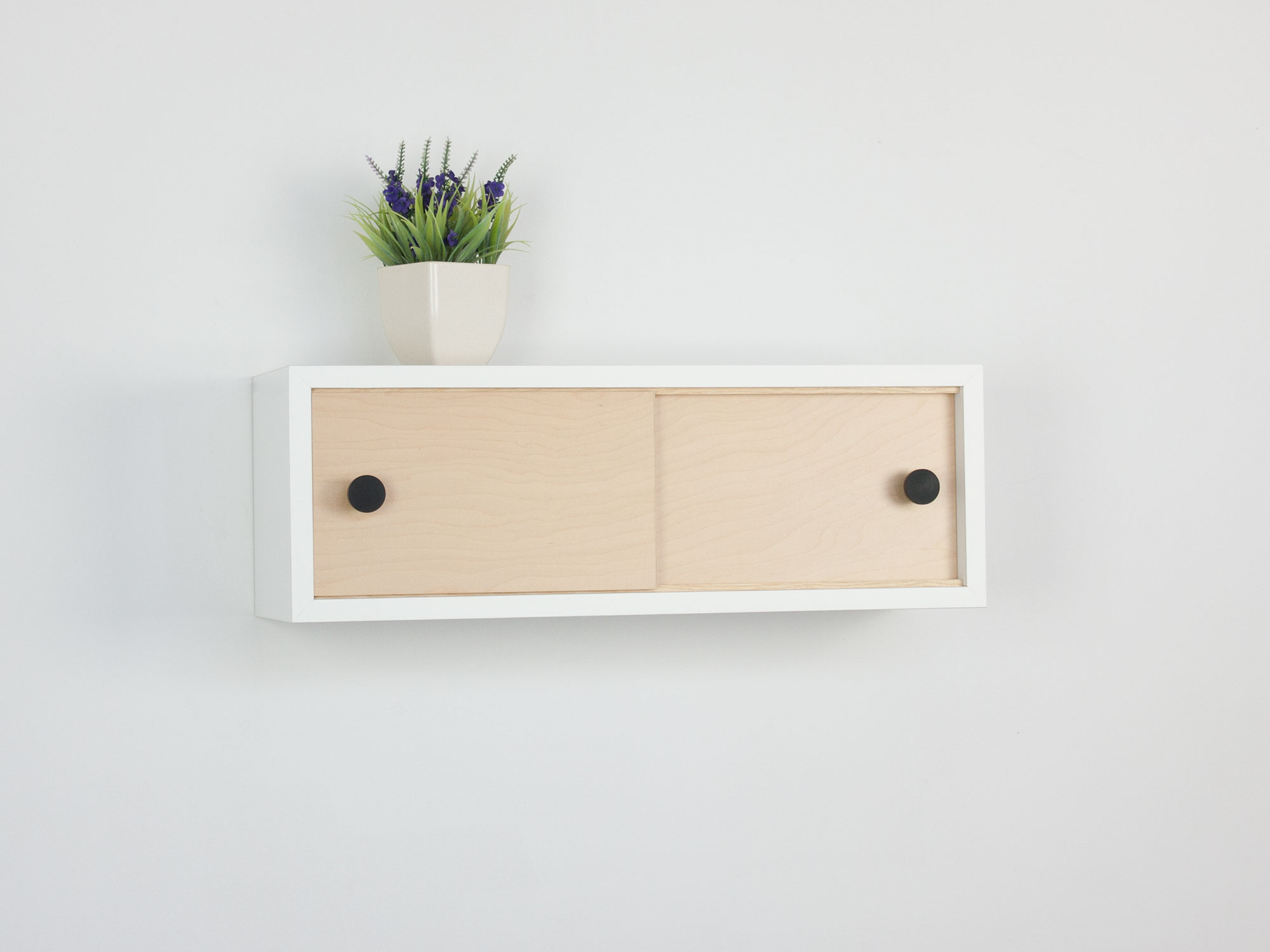 Custom Modern Floating Wall Cabinet with Sliding Doors