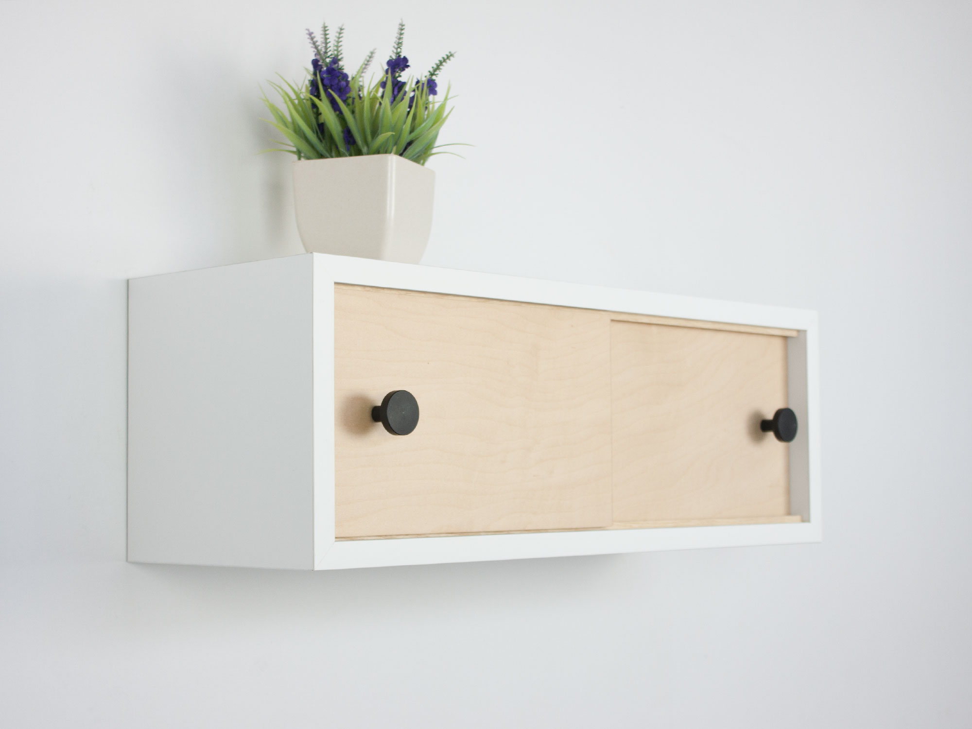 Modern Minimalist Floating Cabinet with Sliding Doors, Small Wall Cabinet