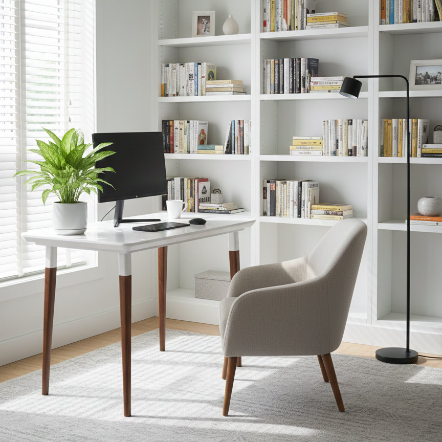 Blanca Sleek Modern Desk, Minimalist Desk, Scandinavian Computer Table